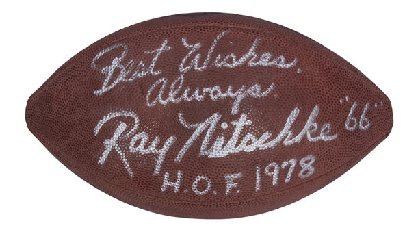Ray Nitschke Signed and Inscribed Wilson Football with "Best Wishes Always #66 HOF 78" Inscription (PSA/DNA)